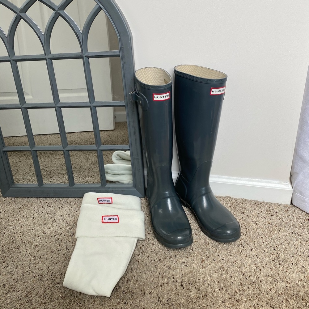 Gray gloss tall hunter boots